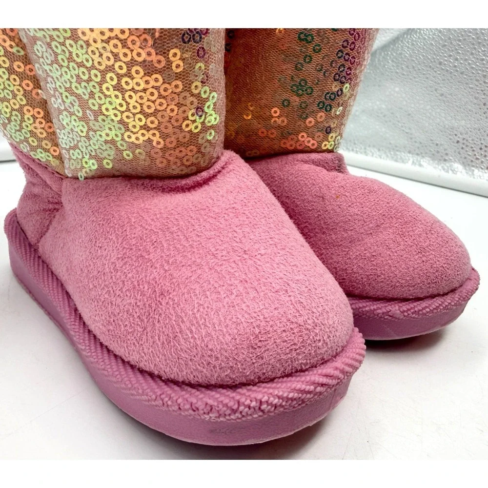 Stepping Stones Pink Sequin Faux Fur Winter Boots Toddler Girls Size 5